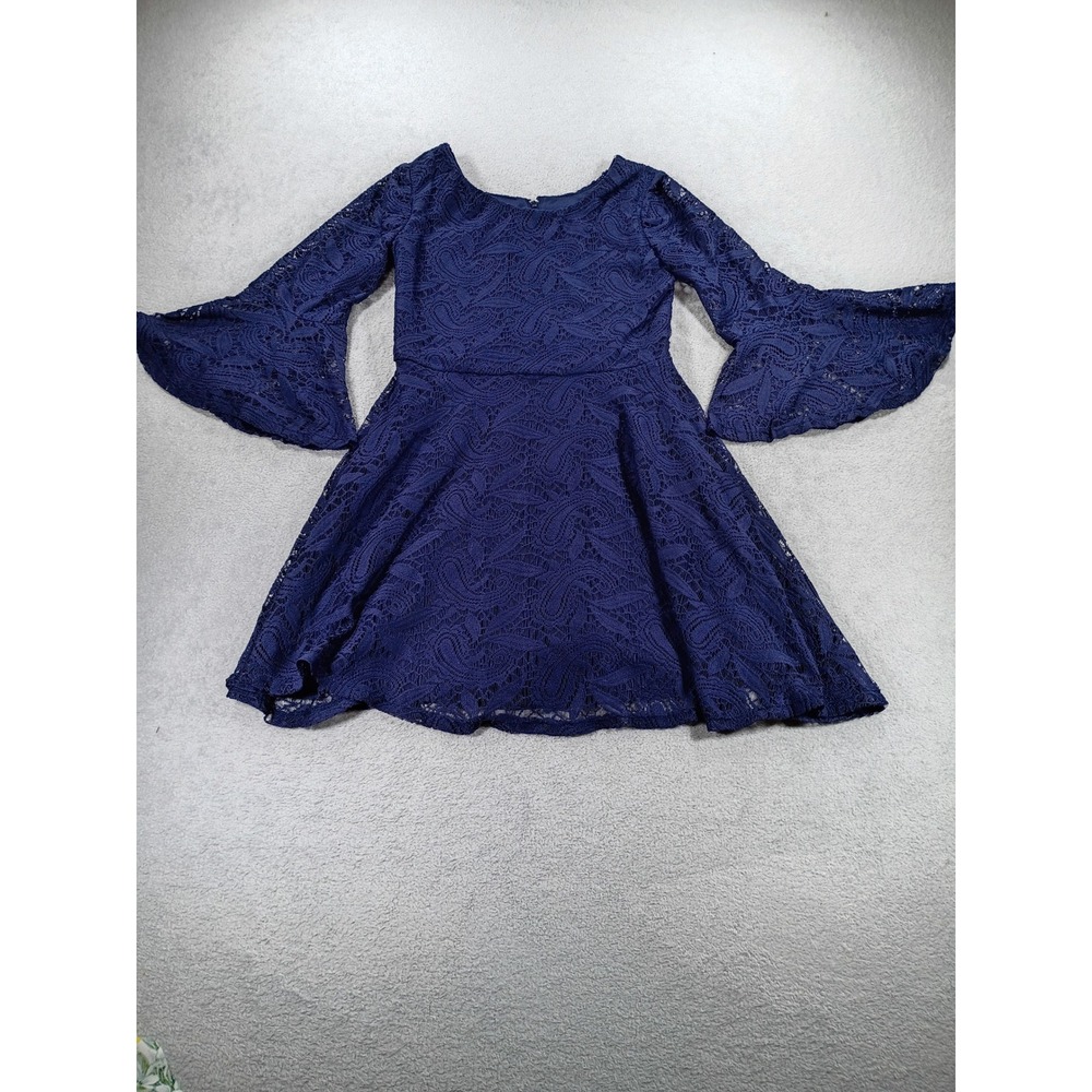 Amy Byer Girls Lace Bell Sleeve Dress Navy Blue 12 Paisley Fit and Flare